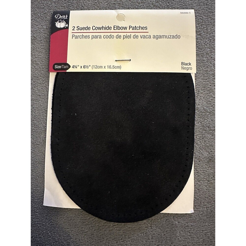 Dritz 2 Suede Cowhide Elbow Patches Black 4 3/4" x 6 1/2" New Vintage